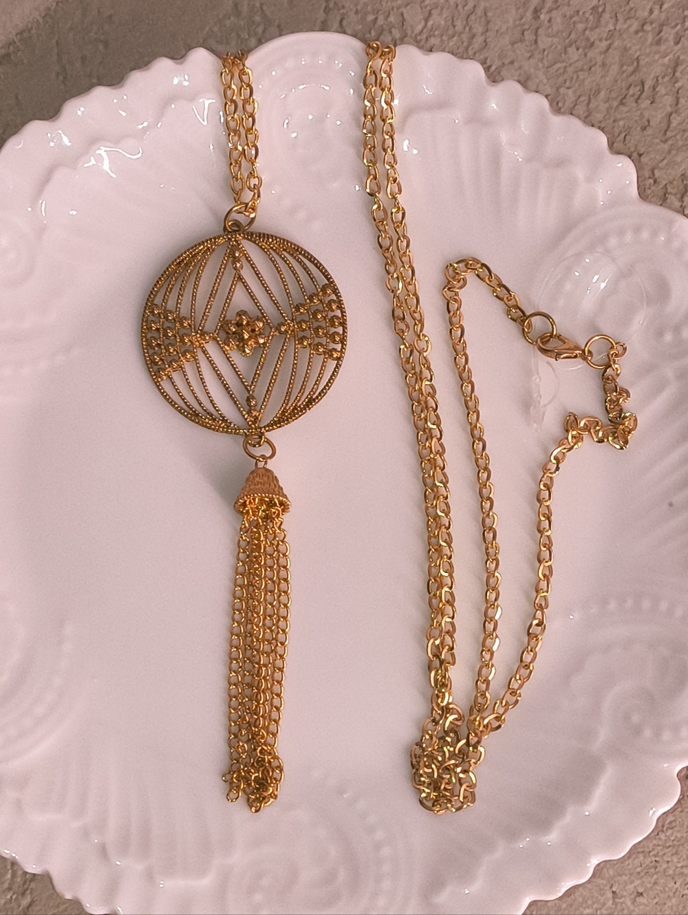 Long Gorgeous Goldtone Tassel Pendant Necklace - Women Unique Jewelry